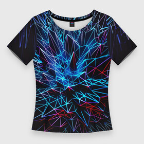 Женская футболка 3D Slim с принтом NEON GEOMETRY в городе Новоалтайск,  |  | abstraction | cyber | cyberpunk | future | geometry | hexagon | neon | techno | texture | абстракция | броня | геометрия | кибер | краски | неон | неоновый | сетка | соты | стальная броня | текстура | шестигранники