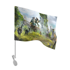 Флаг для автомобиля с принтом HORIZON ZERO DAWN 2020 в городе Новоалтайск, 100% полиэстер | Размер: 30*21 см | aloy | antasy girl | art | artwork | digital art | fantasy | horizon | horizon: zero dawn | landscape | tallneck | warrior fantasy | weapon | zero dawn