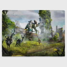 Плед 3D с принтом HORIZON ZERO DAWN 2020 в городе Новоалтайск, 100% полиэстер | закругленные углы, все края обработаны. Ткань не мнется и не растягивается | aloy | antasy girl | art | artwork | digital art | fantasy | horizon | horizon: zero dawn | landscape | tallneck | warrior fantasy | weapon | zero dawn