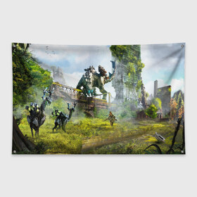 Флаг-баннер с принтом HORIZON ZERO DAWN 2020 в городе Новоалтайск, 100% полиэстер | размер 67 х 109 см, плотность ткани — 95 г/м2; по краям флага есть четыре люверса для крепления | aloy | antasy girl | art | artwork | digital art | fantasy | horizon | horizon: zero dawn | landscape | tallneck | warrior fantasy | weapon | zero dawn
