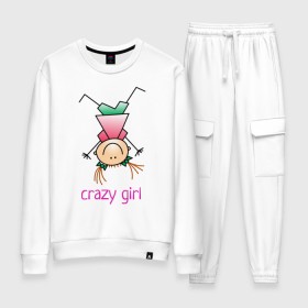 Женский костюм хлопок с принтом Crazy girl в городе Новоалтайск, 100% хлопок | на свитшоте круглая горловина, мягкая резинка по низу. Брюки заужены к низу, на них два вида карманов: два 