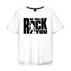 Мужская футболка хлопок Oversize с принтом Queen - We Will Rock You (двусторонняя) в городе Новоалтайск, 100% хлопок | свободный крой, круглый ворот, “спинка” длиннее передней части | freddie mercury | paul rodgers | queen | quen | the | богемская рапсодия | брайан мэй | глэм | группа | джон дикон | квин | королева | куин | меркури | меркьюри | музыкант | мэркури | песня | поп | роджер тейлор | рок