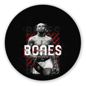 Коврик для мышки круглый с принтом Bones Jones в городе Новоалтайск, резина и полиэстер | круглая форма, изображение наносится на всю лицевую часть | bones jones | jon bones jones | jon jones | jonny bones | jonnybones | mma | ssru | ufc | джон джонс | мма