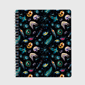Тетрадь с принтом Creatures of Deep ocean в городе Новоалтайск, 100% бумага | 48 листов, плотность листов — 60 г/м2, плотность картонной обложки — 250 г/м2. Листы скреплены сбоку удобной пружинной спиралью. Уголки страниц и обложки скругленные. Цвет линий — светло-серый
 | creatures | dark | deep | fish | ocean | кальмар | монстр | океан | рыбы | хищник