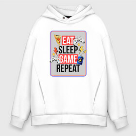 Мужское худи Oversize хлопок с принтом EAT SLEEP GAME REPEAT в городе Новоалтайск, френч-терри — 70% хлопок, 30% полиэстер. Мягкий теплый начес внутри —100% хлопок | боковые карманы, эластичные манжеты и нижняя кромка, капюшон на магнитной кнопке | 90 | 90е | dendy | plastation | sega | видеоигра | денди | джойстик | игра | игрок | игроман | киберспортсмен | кибеспорт | сега
