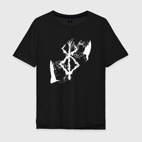 Мужская футболка хлопок Oversize с принтом BERSERK силуэт белый в городе Новоалтайск, 100% хлопок | свободный крой, круглый ворот, “спинка” длиннее передней части | Тематика изображения на принте: anime | anime berserk | berserk | knight | manga | аниме | аниме берсерк | берсерк | манга | рыцарь