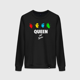 Женский свитшот хлопок с принтом Queen в городе Новоалтайск, 100% хлопок | прямой крой, круглый вырез, на манжетах и по низу широкая трикотажная резинка  | freddie mercury | paul | queen | quen | богемская рапсодия | брайан мэй | глэм | группа | джон дикон | квин | королева | куин | меркури | меркьюри | музыкант | мэркури | певец | песня | поп | роджер тейлор | рок