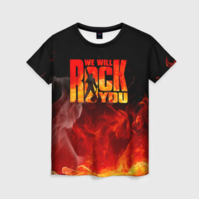 Женская футболка 3D с принтом Queen - We Will Rock You  в городе Новоалтайск, 100% полиэфир ( синтетическое хлопкоподобное полотно) | прямой крой, круглый вырез горловины, длина до линии бедер | freddie mercury | paul | queen | quen | богемская рапсодия | брайан мэй | глэм | группа | джон дикон | квин | королева | куин | меркури | меркьюри | музыкант | мэркури | певец | песня | поп | роджер тейлор | рок
