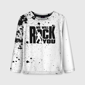 Детский лонгслив 3D с принтом Queen - We Will Rock You в городе Новоалтайск, 100% полиэстер | длинные рукава, круглый вырез горловины, полуприлегающий силуэт
 | freddie mercury | paul | queen | quen | богемская рапсодия | брайан мэй | глэм | группа | джон дикон | квин | королева | куин | меркури | меркьюри | музыкант | мэркури | певец | песня | поп | роджер тейлор | рок
