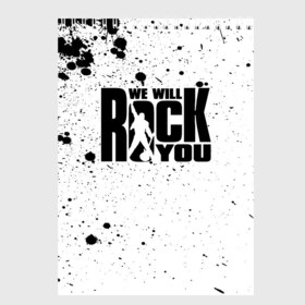 Скетчбук с принтом Queen - We Will Rock You в городе Новоалтайск, 100% бумага
 | 48 листов, плотность листов — 100 г/м2, плотность картонной обложки — 250 г/м2. Листы скреплены сверху удобной пружинной спиралью | freddie mercury | paul | queen | quen | богемская рапсодия | брайан мэй | глэм | группа | джон дикон | квин | королева | куин | меркури | меркьюри | музыкант | мэркури | певец | песня | поп | роджер тейлор | рок