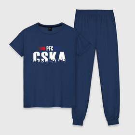 Женская пижама хлопок с принтом PFC CSKA в городе Новоалтайск, 100% хлопок | брюки и футболка прямого кроя, без карманов, на брюках мягкая резинка на поясе и по низу штанин | cska | pfc | москва | пфк | пфк цска | рпл | рфпл | фк | футбол | цска | цска москва