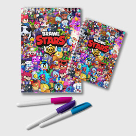 Блокнот с принтом BRAWL STARS в городе Новоалтайск, 100% бумага | 48 листов, плотность листов — 60 г/м2, плотность картонной обложки — 250 г/м2. Листы скреплены удобной пружинной спиралью. Цвет линий — светло-серый
 | Тематика изображения на принте: bibi | brawl stars | brock | bull | crow | dinomike | el primo | leon | mobile game | nita | poko | ricochet | sandy | shall | stars | tara | бравл старс | ворон | леон | мобильные игры