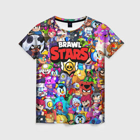 Женская футболка 3D с принтом BRAWL STARS в городе Новоалтайск, 100% полиэфир ( синтетическое хлопкоподобное полотно) | прямой крой, круглый вырез горловины, длина до линии бедер | bibi | brawl stars | brock | bull | crow | dinomike | el primo | leon | mobile game | nita | poko | ricochet | sandy | shall | stars | tara | бравл старс | ворон | леон | мобильные игры