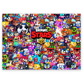 Поздравительная открытка с принтом BRAWL STARS в городе Новоалтайск, 100% бумага | плотность бумаги 280 г/м2, матовая, на обратной стороне линовка и место для марки
 | Тематика изображения на принте: bibi | brawl stars | brock | bull | crow | dinomike | el primo | leon | mobile game | nita | poko | ricochet | sandy | shall | stars | tara | бравл старс | ворон | леон | мобильные игры