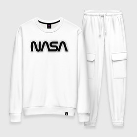 Женский костюм хлопок с принтом NASA в городе Новоалтайск, 100% хлопок | на свитшоте круглая горловина, мягкая резинка по низу. Брюки заужены к низу, на них два вида карманов: два 