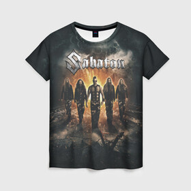 Женская футболка 3D с принтом Sabaton Band в городе Новоалтайск, 100% полиэфир ( синтетическое хлопкоподобное полотно) | прямой крой, круглый вырез горловины, длина до линии бедер | battle metal | sabaton | военный рок | йоаким броден | крис рёланд | пар сундстрём | рок | рок группа | хэви метал | шведская группа | шведский рок