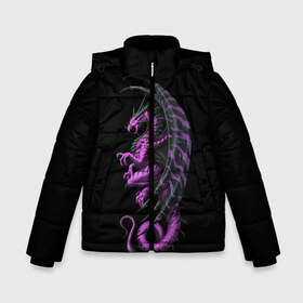 Зимняя куртка для мальчиков 3D с принтом Purple Dragon в городе Новоалтайск, ткань верха — 100% полиэстер; подклад — 100% полиэстер, утеплитель — 100% полиэстер | длина ниже бедра, удлиненная спинка, воротник стойка и отстегивающийся капюшон. Есть боковые карманы с листочкой на кнопках, утяжки по низу изделия и внутренний карман на молнии. 

Предусмотрены светоотражающий принт на спинке, радужный светоотражающий элемент на пуллере молнии и на резинке для утяжки | beast | dinosaur | dragon | fire | hunter | ice | monster | predator | reptile | динозавр | дракон | зверь | лед | ледяной | монстр | огненный | огонь | охотник | хищник
