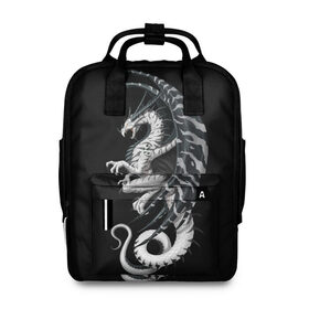 Женский рюкзак 3D с принтом White Dragon в городе Новоалтайск, 100% полиэстер | лямки с регулируемой длиной, сверху ручки, чтобы рюкзак нести как сумку. Основное отделение закрывается на молнию, как и внешний карман. Внутри два дополнительных кармана, один из которых закрывается на молнию. По бокам два дополнительных кармашка, куда поместится маленькая бутылочка
 | beast | dinosaur | dragon | fire | hunter | ice | monster | predator | reptile | динозавр | дракон | зверь | лед | ледяной | монстр | огненный | огонь | охотник | хищник