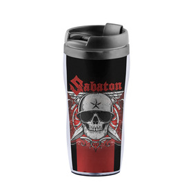 Термокружка-непроливайка с принтом Sabaton Army Skull в городе Новоалтайск, внутренняя часть — пищевой пластик, наружная часть — прозрачный пластик, между ними — полиграфическая вставка с рисунком | объем — 350 мл, герметичная крышка | Тематика изображения на принте: battle metal | sabaton | военный рок | йоаким броден | крис рёланд | пар сундстрём | рок | рок группа | хэви метал | шведская группа | шведский рок