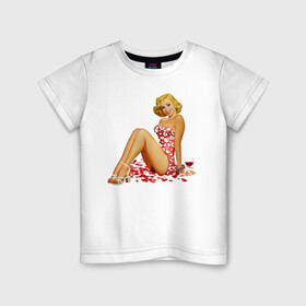 Детская футболка хлопок с принтом Retro PinUp Girl в городе Новоалтайск, 100% хлопок | круглый вырез горловины, полуприлегающий силуэт, длина до линии бедер | girl | pin up | pin up retro girl | pinup | retro | retro girl | девушка | пин ап | пинап | пинап ретро девушка | ретро | ретро девушка
