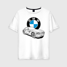Женская футболка хлопок Oversize с принтом BMW в городе Новоалтайск, 100% хлопок | свободный крой, круглый ворот, спущенный рукав, длина до линии бедер
 | bmw | car | germany | power | prestige | автомобиль | бмв | германия | мощь | престиж