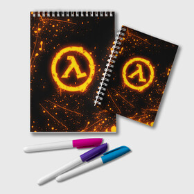 Блокнот с принтом HALF-LIFE в городе Новоалтайск, 100% бумага | 48 листов, плотность листов — 60 г/м2, плотность картонной обложки — 250 г/м2. Листы скреплены удобной пружинной спиралью. Цвет линий — светло-серый
 | Тематика изображения на принте: aperture laboratories | black mesa | gordon freeman | half life | half life 3 | valve | блэк меса | вэлв | гордон фриман | халф лайф