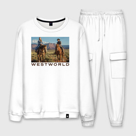 Мужской костюм хлопок с принтом Westworld Landscape в городе Новоалтайск, 100% хлопок | на свитшоте круглая горловина, мягкая резинка по низу. Брюки заужены к низу, на них два вида карманов: два “обычных” по бокам и два объемных, с клапанами, расположенные ниже линии бедра. Брюки с мягкой трикотажной резинкой на поясе и по низу штанин. В поясе для дополнительного комфорта — широкие завязки | vdosadir | westworld | джонатан нолан | долорес абернати | западный мир | лиза джой | мир дикого запада | тедди флуд