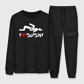 Мужской костюм хлопок с принтом I love sushi в городе Новоалтайск, 100% хлопок | на свитшоте круглая горловина, мягкая резинка по низу. Брюки заужены к низу, на них два вида карманов: два “обычных” по бокам и два объемных, с клапанами, расположенные ниже линии бедра. Брюки с мягкой трикотажной резинкой на поясе и по низу штанин. В поясе для дополнительного комфорта — широкие завязки | brazzers | milf | ананизм | бразерс | браззерс | братья | звезда | куни | кунилингус | милф | надпись | прикол