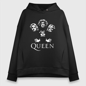 Женское худи Oversize хлопок с принтом QUEEN (НА СПИНЕ) в городе Новоалтайск, френч-терри — 70% хлопок, 30% полиэстер. Мягкий теплый начес внутри —100% хлопок | боковые карманы, эластичные манжеты и нижняя кромка, капюшон на магнитной кнопке | queen | rock | we will rock you | брайан мэи | группа queen | группа квин | джон дикон | квин | королева | король | роджер тейлор | рок | фредди меркьюри