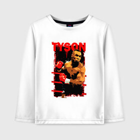 Детский лонгслив хлопок с принтом TYSON в городе Новоалтайск, 100% хлопок | круглый вырез горловины, полуприлегающий силуэт, длина до линии бедер | art | box | fighter | iron | mike tyson | punch | rocky | sport | арт | боец | бокс | железный | й | канаты | майк тайсон | парню | перчатки | прикольная | ринг | рокки | спорт | тайсон | удар | человек | чемпион