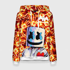 Женская толстовка 3D с принтом MARSHMELLO в городе Новоалтайск, 100% полиэстер  | двухслойный капюшон со шнурком для регулировки, мягкие манжеты на рукавах и по низу толстовки, спереди карман-кенгуру с мягким внутренним слоем. | fire | marshmello | music | дым | зефир | зефирка | лого | лого marshmello | лого маршмеллоу | логотип | логотип marshmello | логотип маршмеллоу | маршиеллоу | маска | музыка | музыкант | огненная рука
