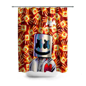 Штора 3D для ванной с принтом MARSHMELLO в городе Новоалтайск, 100% полиэстер | плотность материала — 100 г/м2. Стандартный размер — 146 см х 180 см. По верхнему краю — пластиковые люверсы для креплений. В комплекте 10 пластиковых колец | fire | marshmello | music | дым | зефир | зефирка | лого | лого marshmello | лого маршмеллоу | логотип | логотип marshmello | логотип маршмеллоу | маршиеллоу | маска | музыка | музыкант | огненная рука