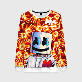 Женский свитшот 3D с принтом MARSHMELLO в городе Новоалтайск, 100% полиэстер с мягким внутренним слоем | круглый вырез горловины, мягкая резинка на манжетах и поясе, свободная посадка по фигуре | fire | marshmello | music | дым | зефир | зефирка | лого | лого marshmello | лого маршмеллоу | логотип | логотип marshmello | логотип маршмеллоу | маршиеллоу | маска | музыка | музыкант | огненная рука