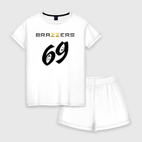 Женская пижама с шортиками хлопок с принтом Brazzers 69 в городе Новоалтайск, 100% хлопок | футболка прямого кроя, шорты свободные с широкой мягкой резинкой | brazzers | ананизм | бразерс | браззерс | братья | звезда | мостурба | надпись | прикол | проно хуб | сайт | с