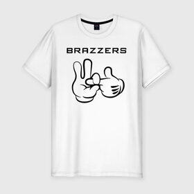 Мужская футболка хлопок Slim с принтом Brazzers в городе Новоалтайск, 92% хлопок, 8% лайкра | приталенный силуэт, круглый вырез ворота, длина до линии бедра, короткий рукав | brazzers | анани | бразерс | браззерс | братья | звезда | надпись | прикол | проно хуб | сайт | 