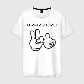 Мужская футболка хлопок с принтом Brazzers в городе Новоалтайск, 100% хлопок | прямой крой, круглый вырез горловины, длина до линии бедер, слегка спущенное плечо. | brazzers | анани | бразерс | браззерс | братья | звезда | надпись | прикол | проно хуб | сайт | 