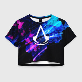 Женская футболка Crop-top 3D с принтом Assassin’s Creed в городе Новоалтайск, 100% полиэстер | круглая горловина, длина футболки до линии талии, рукава с отворотами | Тематика изображения на принте: black flag | brotherhood | chronicles | creed | game | origins | revelations | rogue | syndicate | unity | альтаир | ассасин | игры | кинжал | пираты