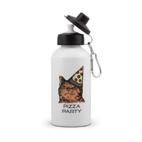 Бутылка спортивная с принтом PIZZA PARTY в городе Новоалтайск, металл | емкость — 500 мл, в комплекте две пластиковые крышки и карабин для крепления | party | pizza | pizza party | time | арт | веселье | время | для детей | животные | картинка | кот | котик | котики | пицца | пиццы | рисунок | рыжий кот