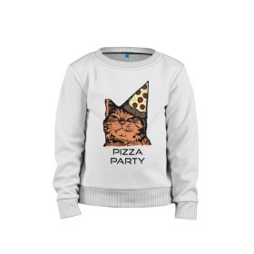 Детский свитшот хлопок с принтом PIZZA PARTY в городе Новоалтайск, 100% хлопок | круглый вырез горловины, эластичные манжеты, пояс и воротник | party | pizza | pizza party | time | арт | веселье | время | для детей | животные | картинка | кот | котик | котики | пицца | пиццы | рисунок | рыжий кот