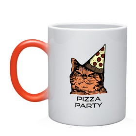Кружка хамелеон с принтом PIZZA PARTY в городе Новоалтайск, керамика | меняет цвет при нагревании, емкость 330 мл | party | pizza | pizza party | time | арт | веселье | время | для детей | животные | картинка | кот | котик | котики | пицца | пиццы | рисунок | рыжий кот