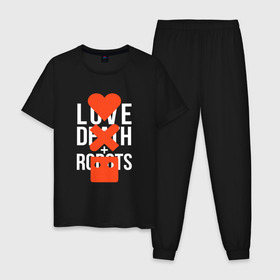 Мужская пижама хлопок с принтом LOVE DEATH ROBOTS (LDR) в городе Новоалтайск, 100% хлопок | брюки и футболка прямого кроя, без карманов, на брюках мягкая резинка на поясе и по низу штанин
 | death | fantastic | future | ldr | love | love death and robots | love death robots | netflix | robots | sci fi | будущее | лдр | любовь | нетфликс | роботы | фантастика