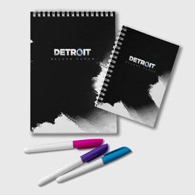 Блокнот с принтом DetroitBecome Human в городе Новоалтайск, 100% бумага | 48 листов, плотность листов — 60 г/м2, плотность картонной обложки — 250 г/м2. Листы скреплены удобной пружинной спиралью. Цвет линий — светло-серый
 | Тематика изображения на принте: action | ai | android | connor | detroit become human | game | rk 800 | rk 900 | андроиды | детектив | игра | игры | интерактивное кино | кара | коннор | логотип | маркус | роботы | фирменный стиль | экшн