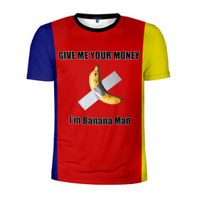 Мужская футболка 3D спортивная с принтом Give Me Your Money x Go Bananas в городе Новоалтайск, 100% полиэстер с улучшенными характеристиками | приталенный силуэт, круглая горловина, широкие плечи, сужается к линии бедра | Тематика изображения на принте: banana man | little big | банан | банан скотч | ильич | илья прусикин | литл биг | литтл биг