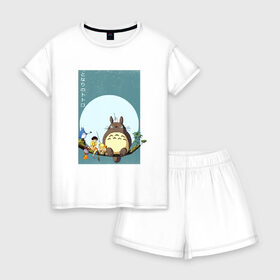 Женская пижама с шортиками хлопок с принтом Мой сосед Тоторо в городе Новоалтайск, 100% хлопок | футболка прямого кроя, шорты свободные с широкой мягкой резинкой | anime | аниме | мой сосед тоторо | мультик | тоторо | японский мультфильм