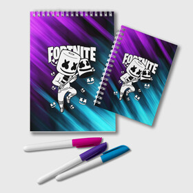 Блокнот с принтом FORTNITE X MARSHMELLO в городе Новоалтайск, 100% бумага | 48 листов, плотность листов — 60 г/м2, плотность картонной обложки — 250 г/м2. Листы скреплены удобной пружинной спиралью. Цвет линий — светло-серый
 | fortnite | fortnite 2 | fortnite x | ikonik | marshmello | ninja | ninja streamer | иконик | маршмелло | ниндзя | фортнайт | фортнайт 2 | фортнайт глава 2