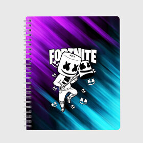 Тетрадь с принтом FORTNITE X MARSHMELLO в городе Новоалтайск, 100% бумага | 48 листов, плотность листов — 60 г/м2, плотность картонной обложки — 250 г/м2. Листы скреплены сбоку удобной пружинной спиралью. Уголки страниц и обложки скругленные. Цвет линий — светло-серый
 | fortnite | fortnite 2 | fortnite x | ikonik | marshmello | ninja | ninja streamer | иконик | маршмелло | ниндзя | фортнайт | фортнайт 2 | фортнайт глава 2
