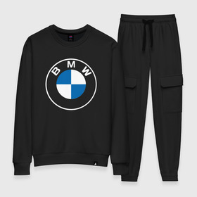 Женский костюм хлопок с принтом BMW LOGO 2020 в городе Новоалтайск, 100% хлопок | на свитшоте круглая горловина, мягкая резинка по низу. Брюки заужены к низу, на них два вида карманов: два 