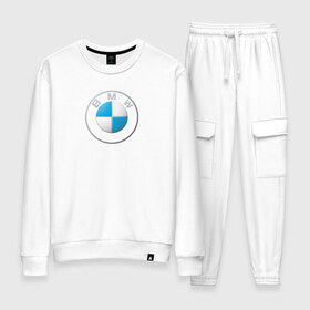 Женский костюм хлопок с принтом BMW LOGO 2020 в городе Новоалтайск, 100% хлопок | на свитшоте круглая горловина, мягкая резинка по низу. Брюки заужены к низу, на них два вида карманов: два 