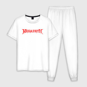 Мужская пижама хлопок с принтом Megadeth в городе Новоалтайск, 100% хлопок | брюки и футболка прямого кроя, без карманов, на брюках мягкая резинка на поясе и по низу штанин
 | dave mustaine | megadeth | music | rock | дирк вербурен | дэвид эллефсон | дэйв мастейн | кико лоурейро | мегадеф | музыка | рок | трэш метал | хард рок | хеви метал
