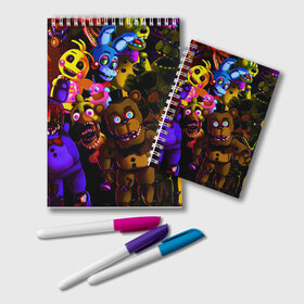 Блокнот с принтом Five Nights At Freddys в городе Новоалтайск, 100% бумага | 48 листов, плотность листов — 60 г/м2, плотность картонной обложки — 250 г/м2. Листы скреплены удобной пружинной спиралью. Цвет линий — светло-серый
 | 5 ночей | 5 ночей с фредди | 5 ночей с фреди | five nights at freddys | fnaf | foxy | аниматроники | игра | компьютерная игра | пять ночей с фредди | фокси | фредди | фреди | чика